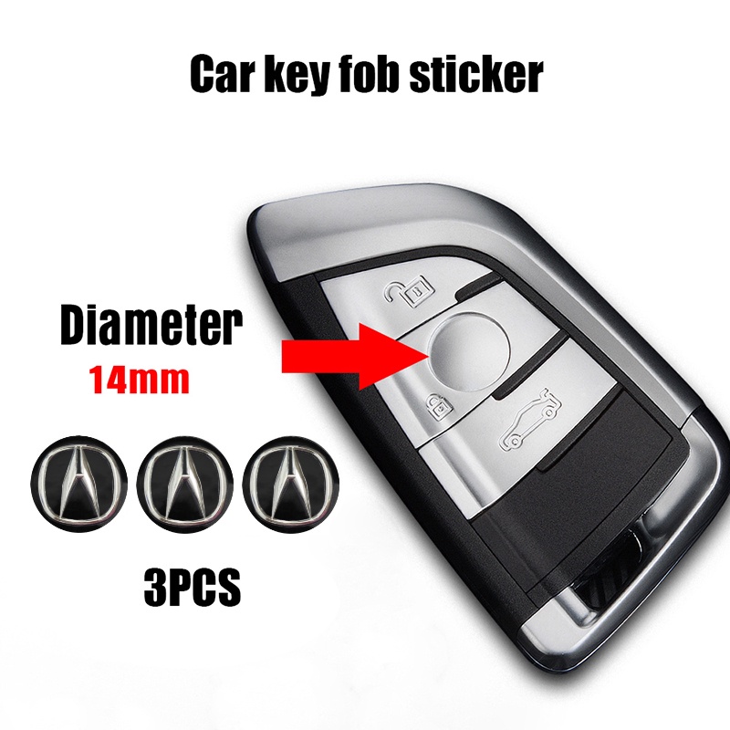 Set 3 Miếng Dán Logo 14mm Trang Trí Nút Điều Khiển Từ Xa Cho Xe Hơi Acura Integra MDX TL TSX