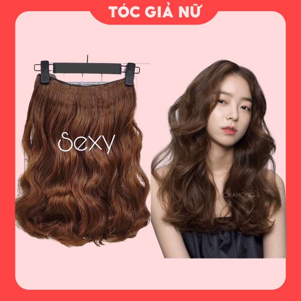 Tóc giả nữ kẹp xoăn 5 phím chất sợi tơ nhân tạo