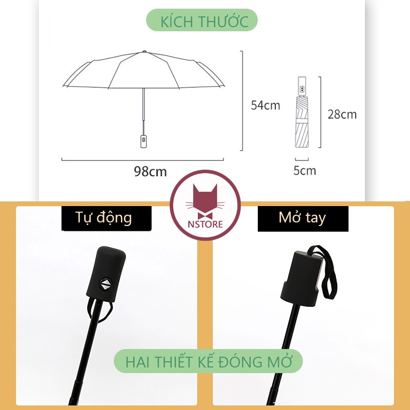 Ô Dù gấp gọn , dù che mưa , chống tia UV 8 nan