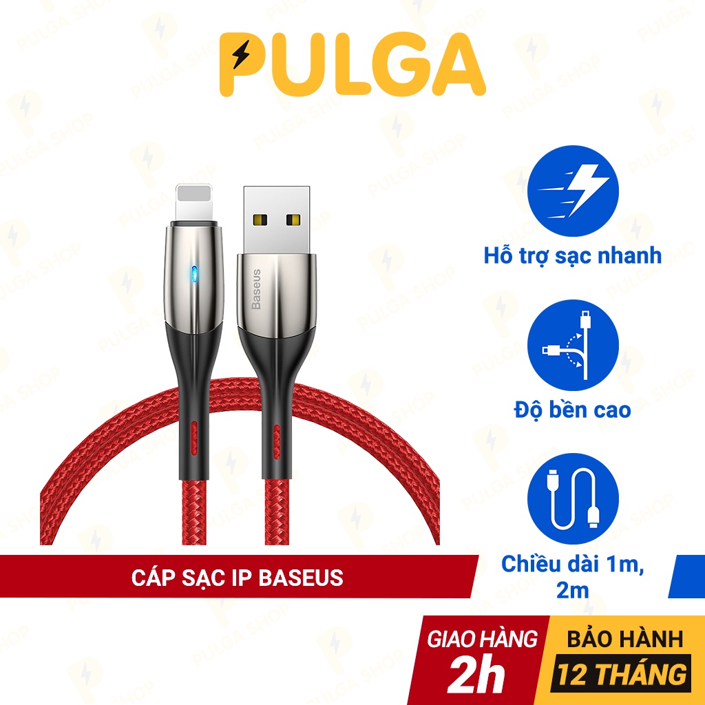 Dây Sạc IP Baseus - Cáp Sạc Nhanh 2.4A Bọc Dù Cho IP 5 Đến 12 Pro Max - Dài 1m / 2m