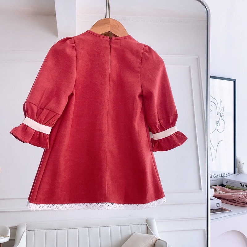 Váy bé gái,Váy cho bé gái mùa thu đông chất liệu nhung chéo size cho bé từ 8-32kg