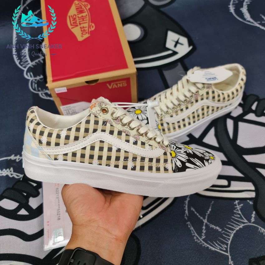 Giày nam nữ vans era hoa cúc caro cổ thấp