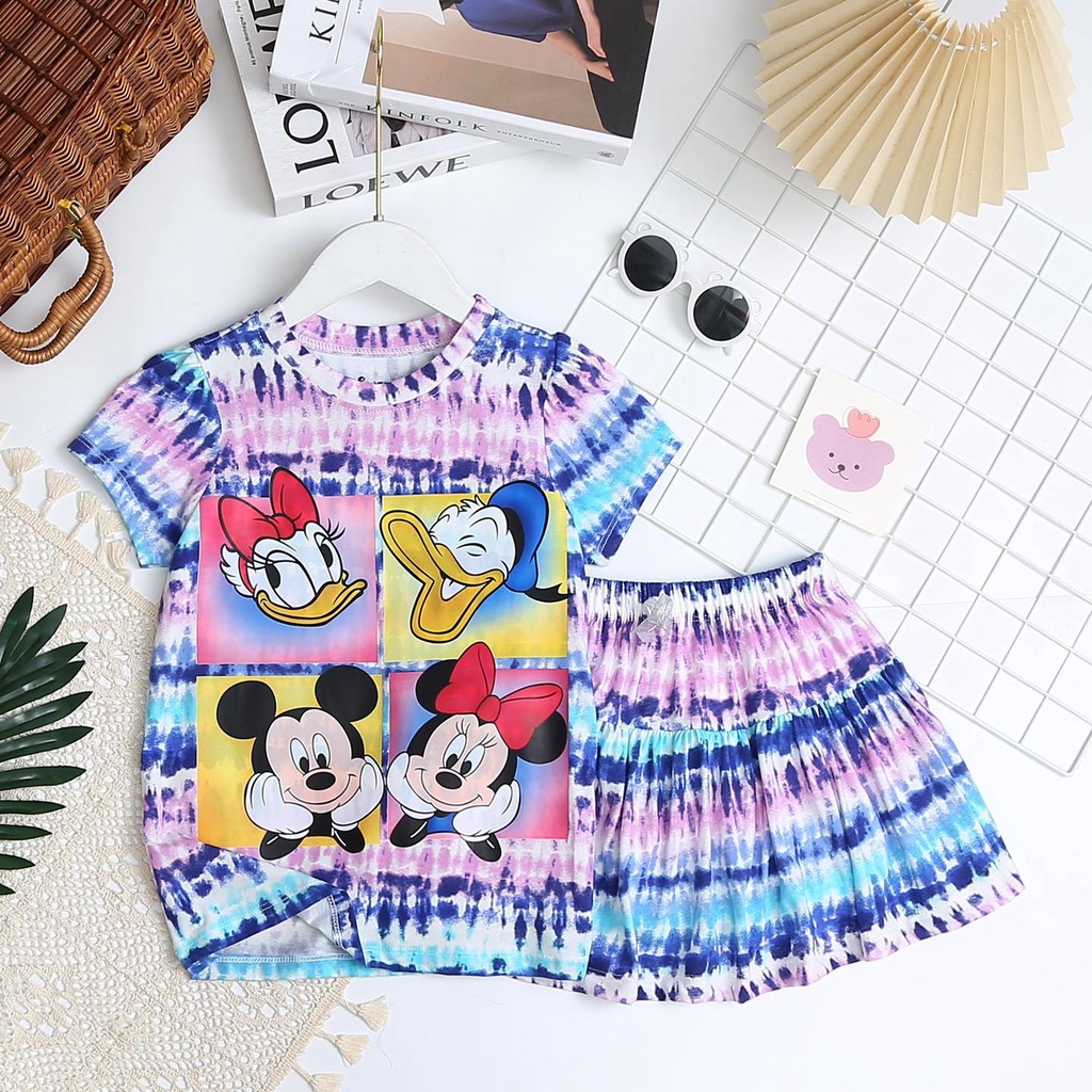 Bộ Áo Váy Bé Gái VNXK Set Áo Chân Váy Cho Bé Gái 17-45 Kg Vải Cotton Xuất Xịn Mặc Mát In Hoạt Hình Đẹp Homie Kids