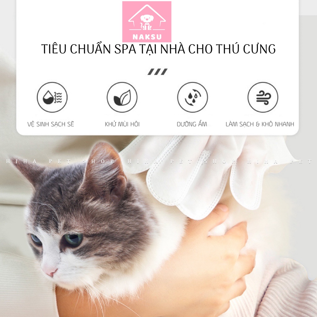 Găng Tay Vệ Sinh Lau Sạch Tắm Khô Và Khử Mùi Hôi Cho Chó Mèo Tiện Lợi Dùng Một Lần Naksu