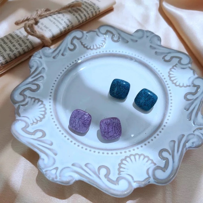 bông tai hình vuông giả đá hoa cương dễ thương, khuyên tai sang chảnh san hô