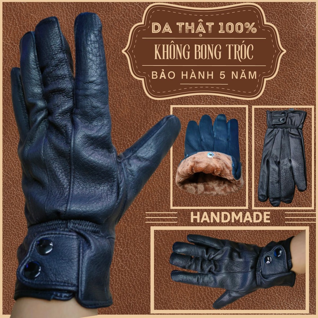 Găng Tay Da Nam Chất Liệu Da Bò 2 Khuy Cao Cấp Mỏng Nhẹ Không Lo Bong Nổ, Dễ Dàng Cầm Nắm Và Lái Xe - Bảo Hành 3 Năm HLT