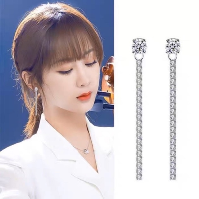 Bông tai dây dài đính đá zircon sang chảnh, khuyên tai gim dây thả dáng dài phong cách hàn quốc