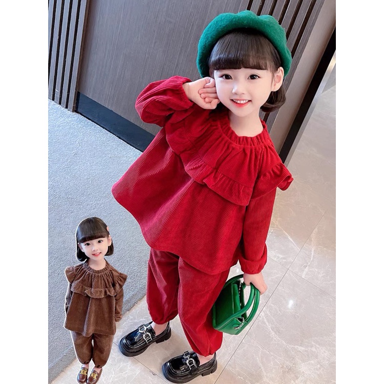 Bộ nhung bèo cho bé gái 3 màu đỏ, nâu, xanh rêu