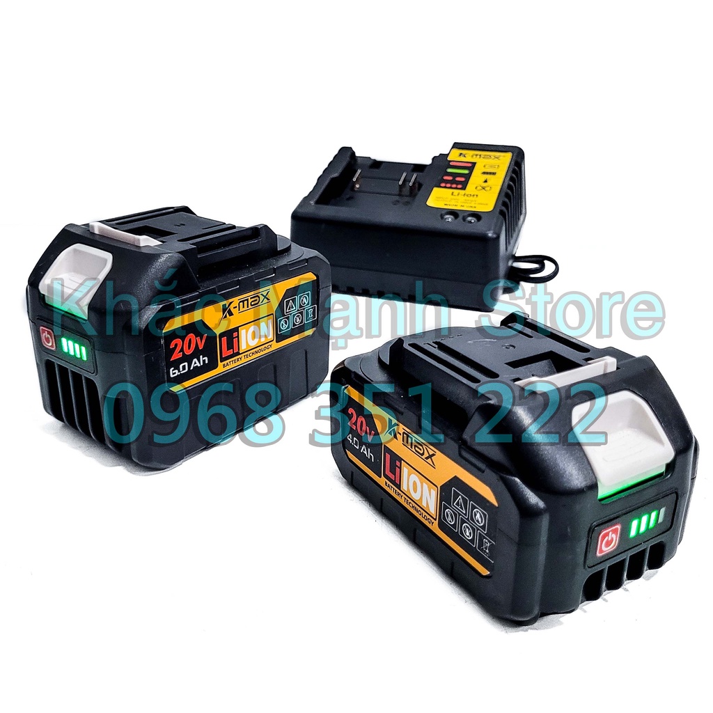 Pin K-Max 10 Cell 21V dung lượng cao chân pin phổ thông có đèn led báo pin