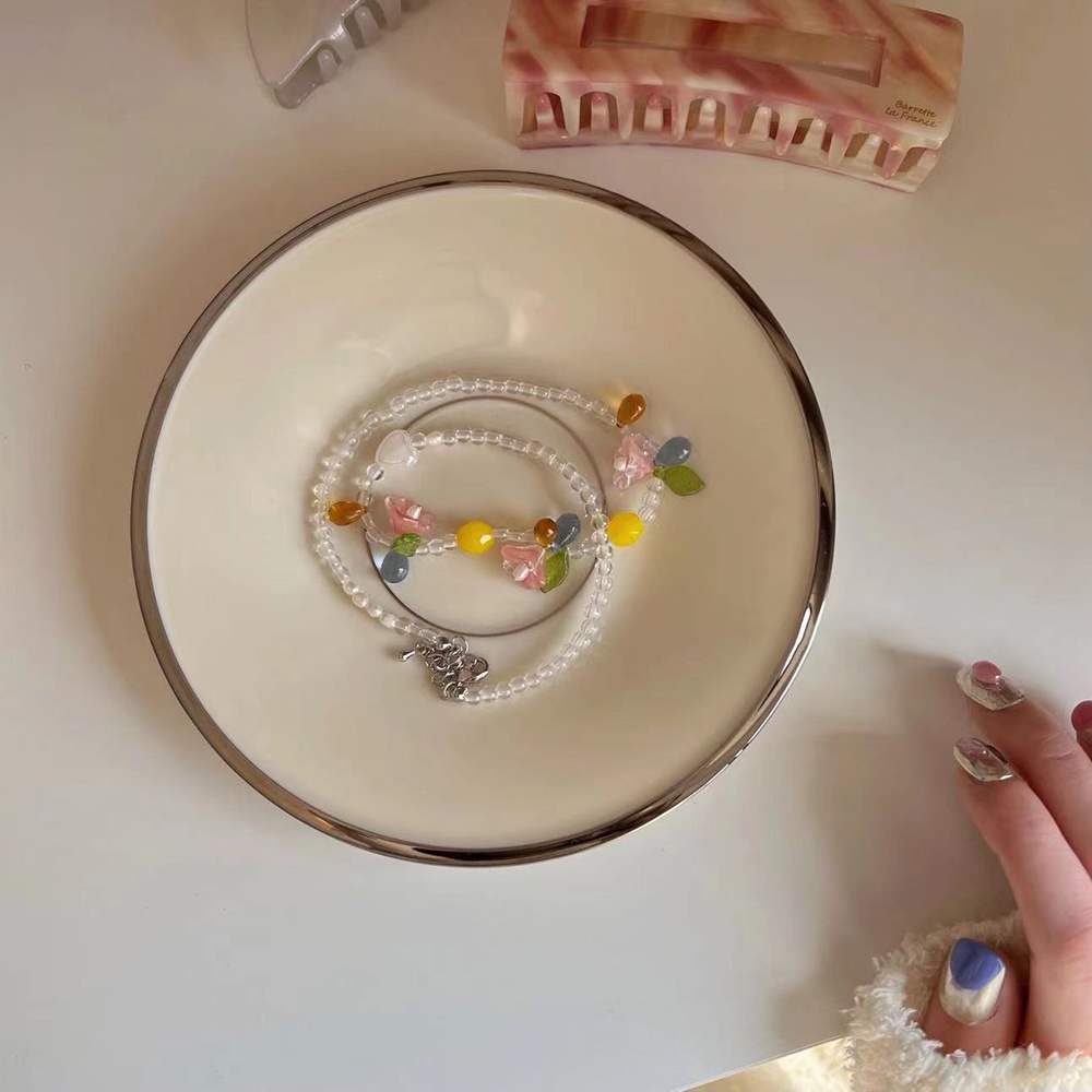 Vòng cổ Dạng Chuỗi Hạt Hình Hoa Màu Kẹo Ngọt Thời Trang Hàn Quốc