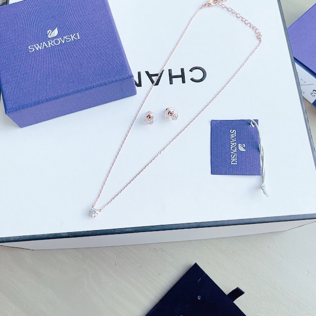 Swarovski - Set dây chuyền kèm hoa tai Attract Round set Rose-gold tone plated 5616233