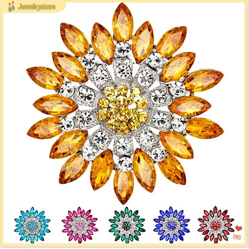 {jewelrystore} Ghim cài áo hình hoa đính đá pha lê xinh xắn