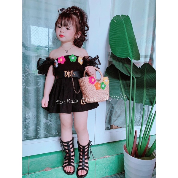 Set Áo hoa trễ vai va cv cho bé gái