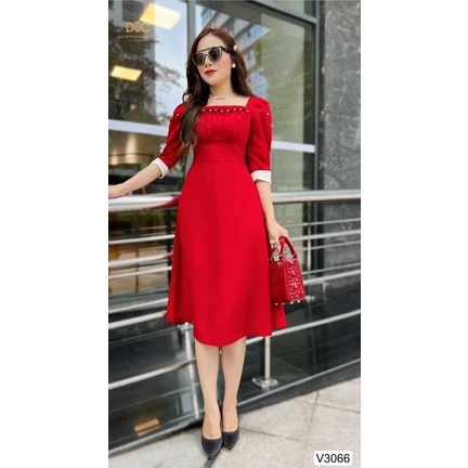v3066 váy xoè màu đỏ đô