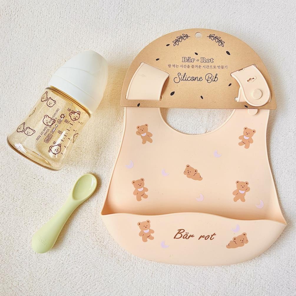 Yếm ăn dặm silicon có máng hứng chính hãng Bar-rot siêu xịn, siêu xinh cho bé