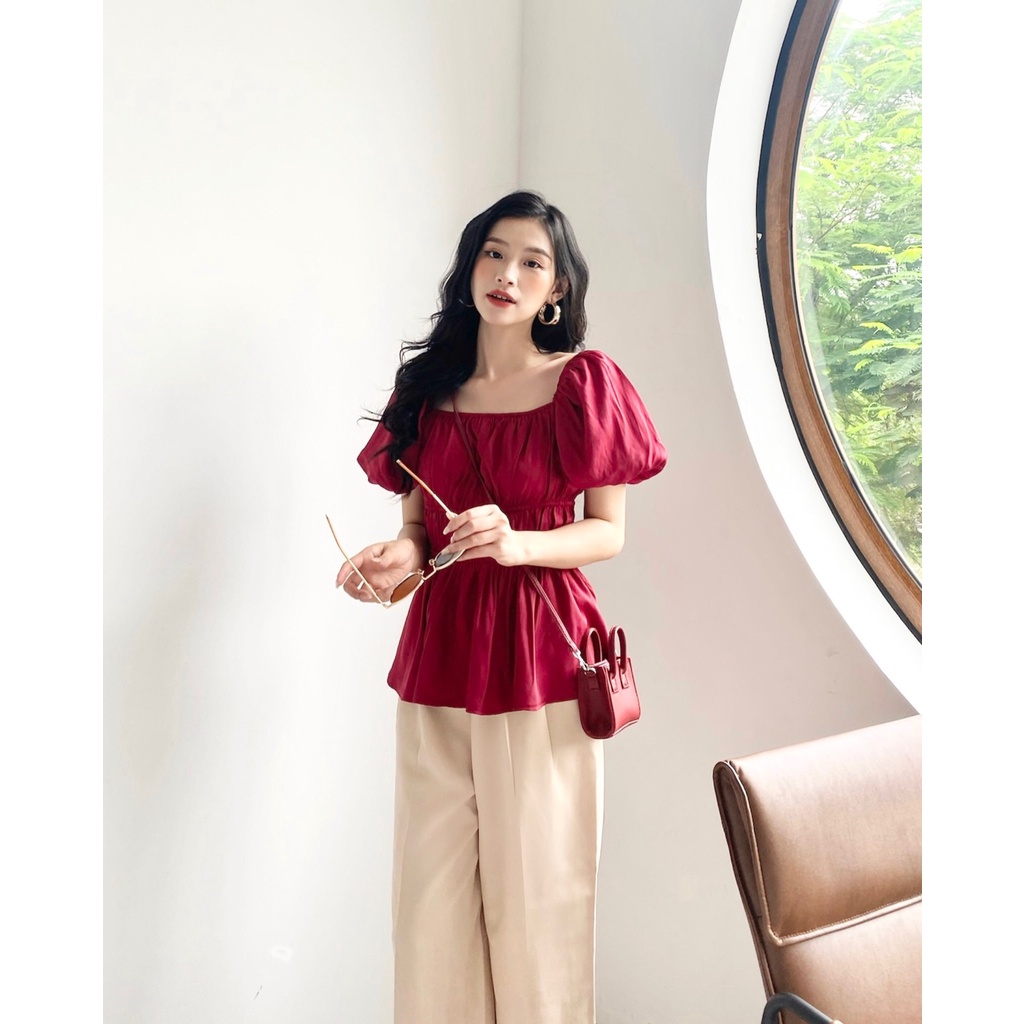 YU CHERRY | Áo nữ tay phồng chiết eo 3 tầng tôn dáng Puff shirred baby top YA403