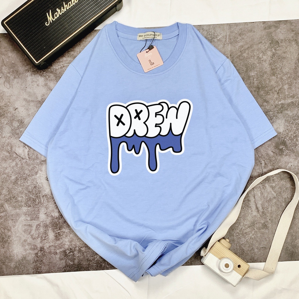 Áo Phông Xanh Dương Áo Thun Unisex Nam Nữ Hot Cotton Mát Chữ Drew Chảy - shop.lucas