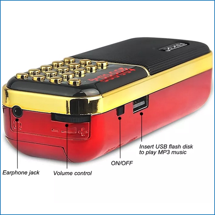 Máy nghe nhạc mini Cr865 A-100 CR-25A mini đa năng nghe pháp kinh phật đài FM - Loại 1 pin - thẻ nhớ - đèn pin -3W