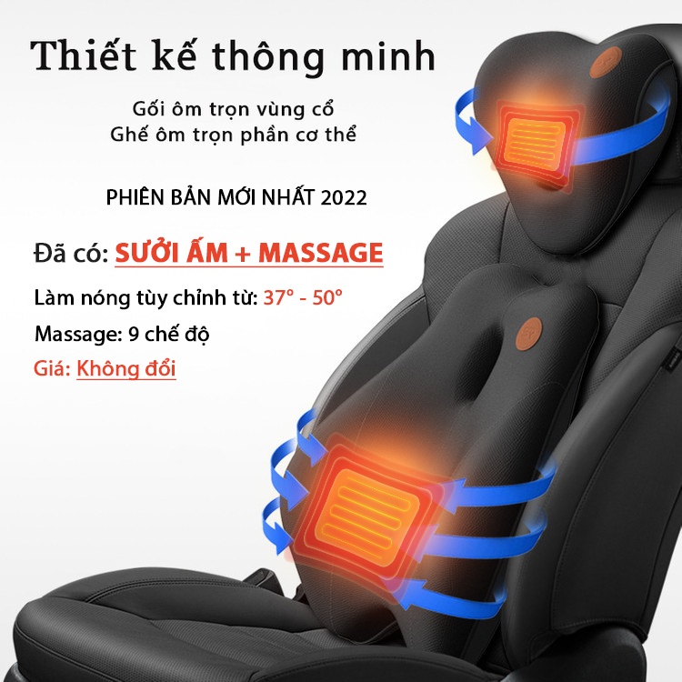 Bộ gối đệm sưởi ấm + massage giảm đau  vai cổ, cột sống lưng, 6 chế độ dành cho ô tô, văn phòng | BigBuy360 - bigbuy360.vn