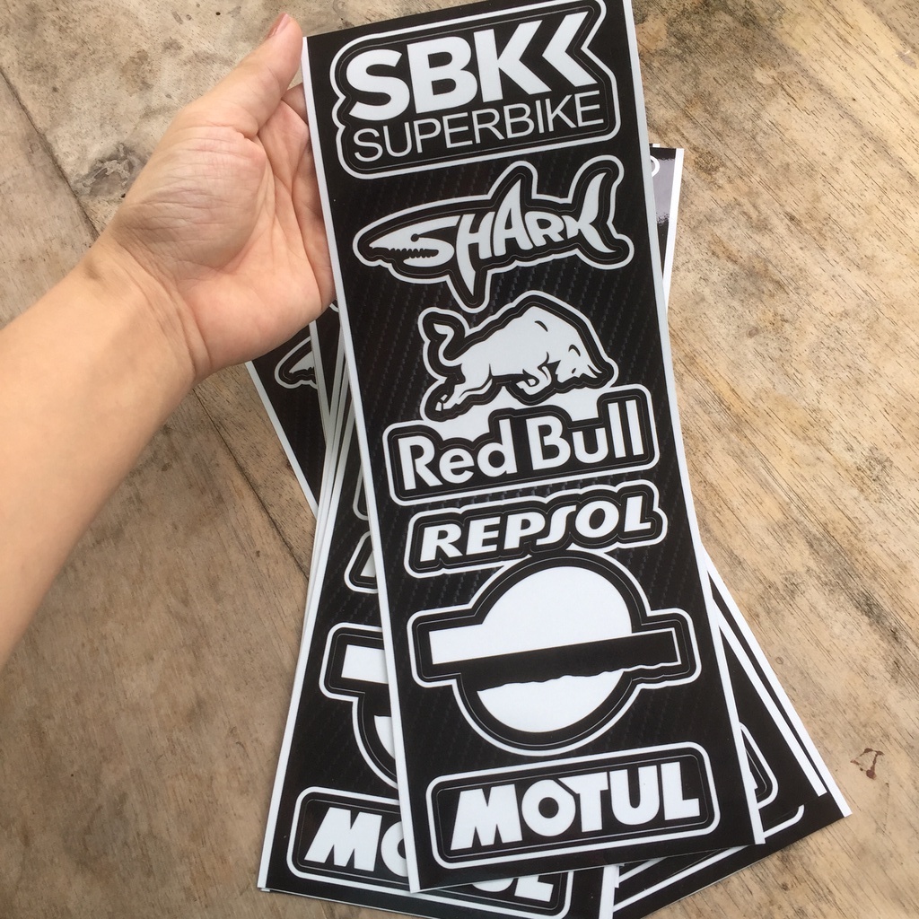 Giá 1 tờ logo trắng đen SBK cá mập. Chống nước, không bay màu. Sticker sắc nét
