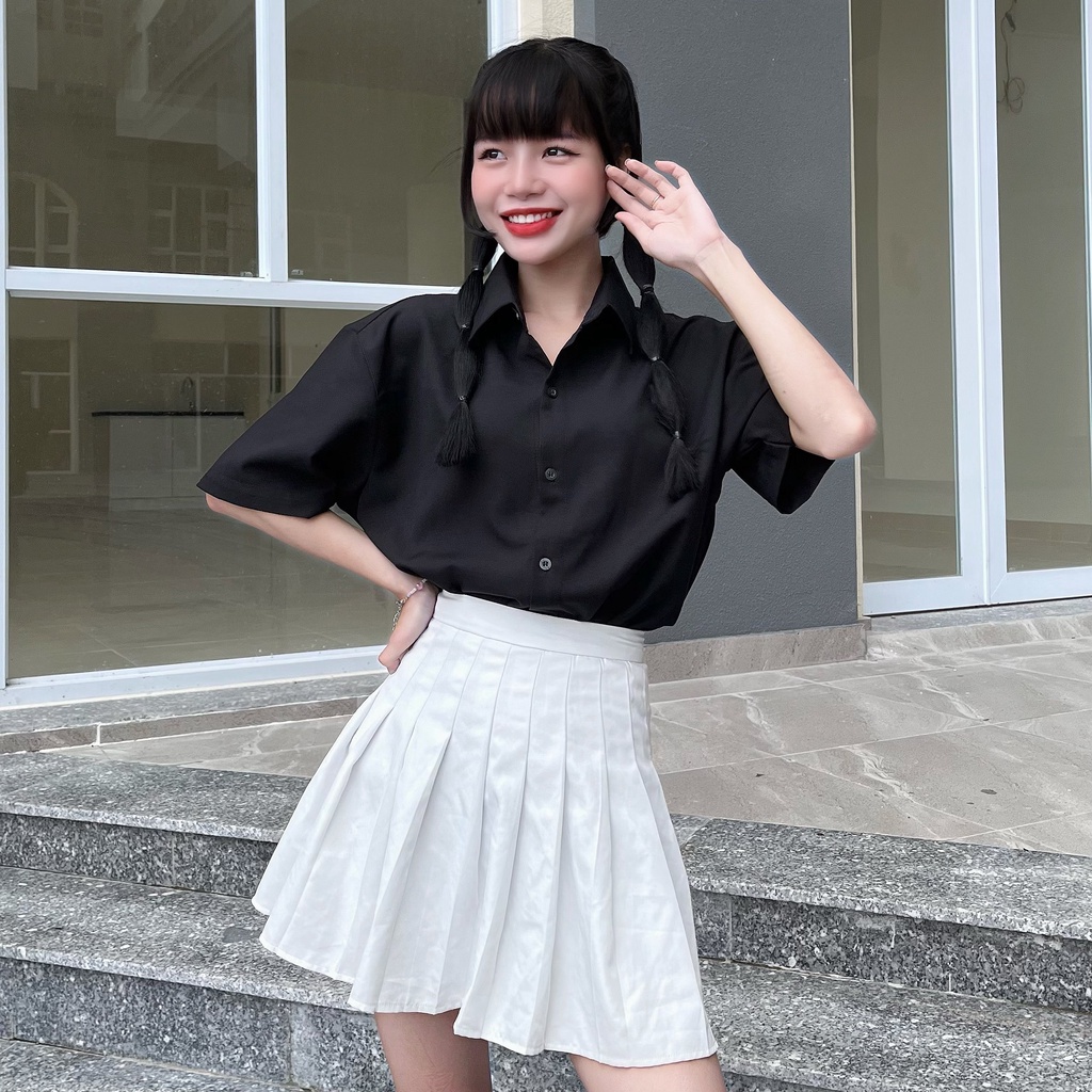 Áo Sơ Mi Tay Ngắn Nam Nữ Form Rộng Trơn Basic Ulzzang Unisex Bomhouse