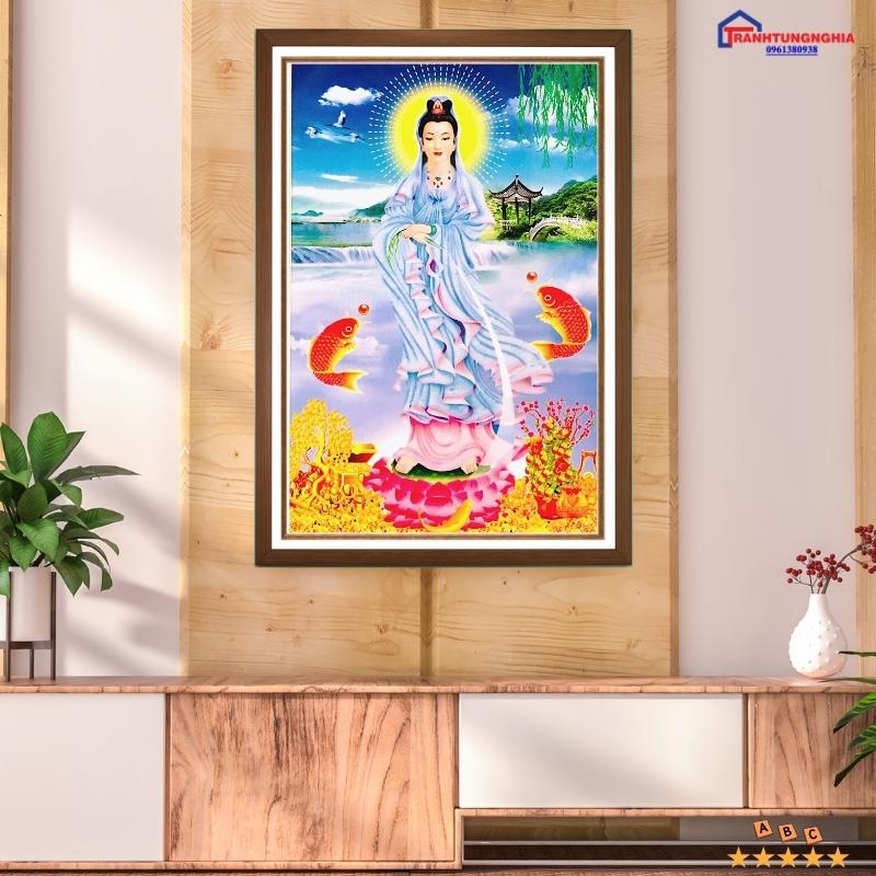 Tranh thêu chữ thập quan thế âm bồ tát 50cm x 75cm