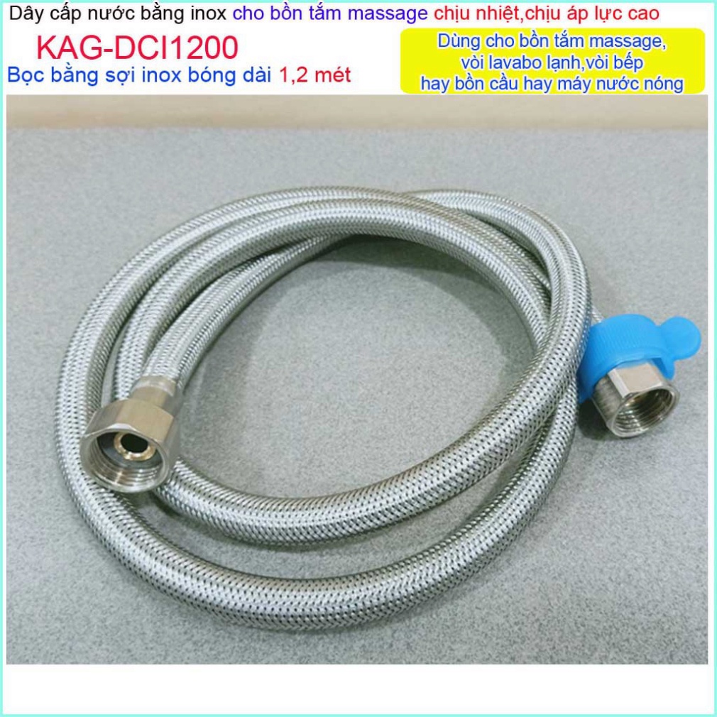 Dây cấp nước Inox chịu nhiệt dây cấp 1.2m KAG-DCI1200 , dây cấp nước chịu áp dây dẫn nước máy nước nóng 1.2m