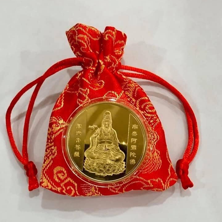 [GIÁ KM] Đồng Xu Phật Quan Âm Bình An May Mắn, tặng túi Gấm Phong Thuỷ