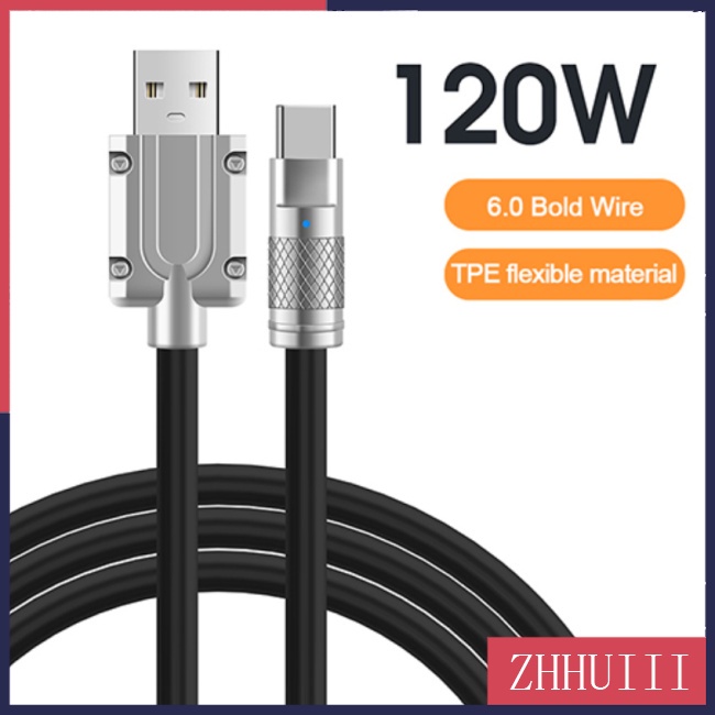 Dây Cáp Sạc Nhanh Usb Type C 120w 6a Có Đèn Led Báo Hiệu Tương Thích Cho Xiaomi Huawei Samsung