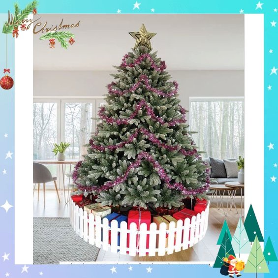 Cây thông noel phủ tuyết 2m1 2 loại lá PE - cây thông noel tự động xòe cành tán lá dày trang trí giáng sinh