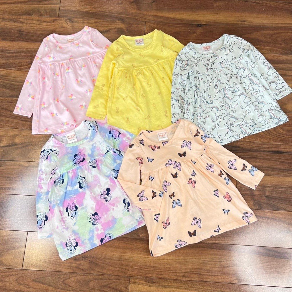 Váy dài tay thu đông cho bé gái, đầm dài tay cho bé chất cotton mềm mịn đủ size 6-18kg