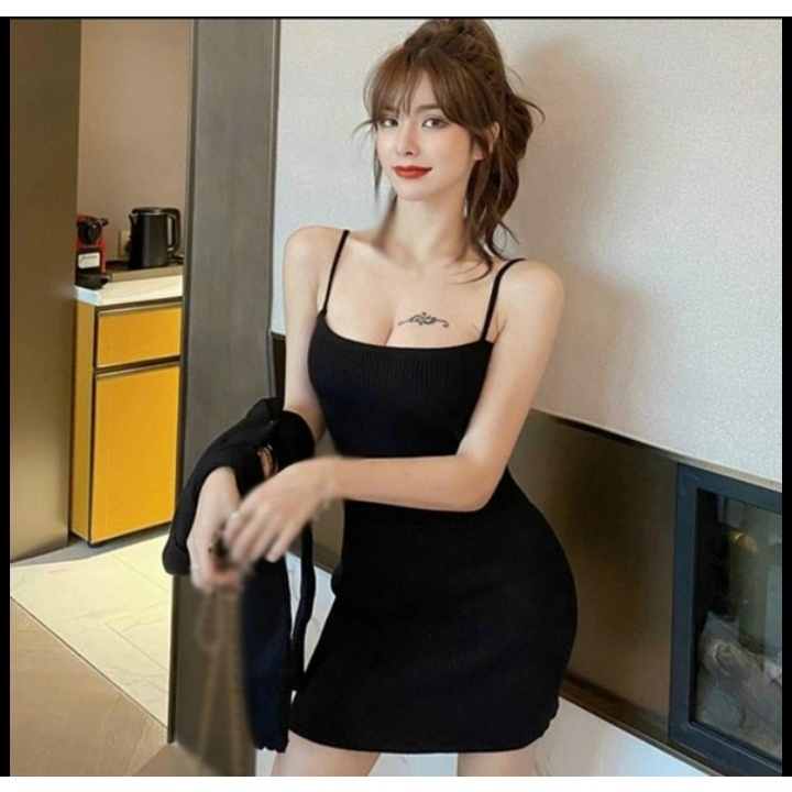 Sét đầm 2 dây ôm body + áo khoác chất thun Gân dày dặn co giãn 4 chiều Siu Hót