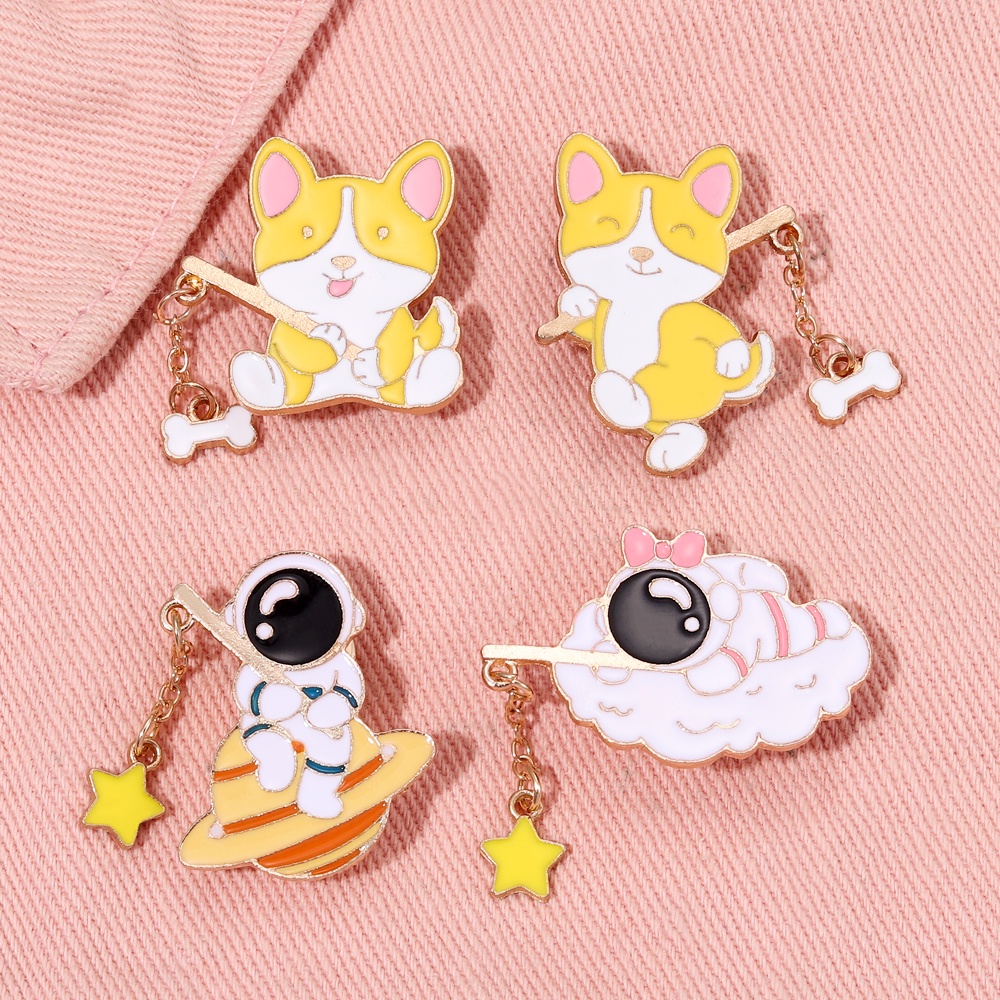 Ghim Cài Áo Họa Tiết Hoạt Hình Chú Chó / Phi Hành Gia / Hành Tinh Dễ Thương Độc Đáo