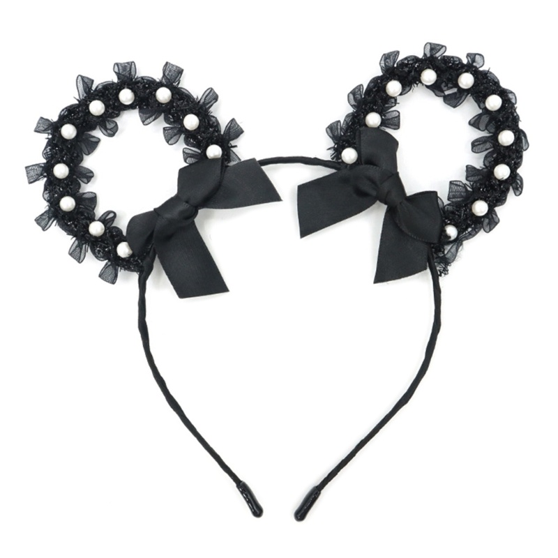 Băng Đô Tai Mèo Phối Ren Đính Ngọc Trai Dễ Thương Phong Cách Lolita