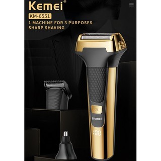 Tông đơ cắt tóc, cạo râu, tỉa lông mũi 3in1 kemei 6551