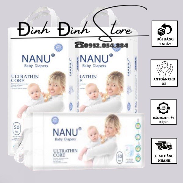 HCM Bỉm Tã Dán Quần Cao Cấp NANU BABY S50 M50 L50 XL50 XXL50 XXXL50