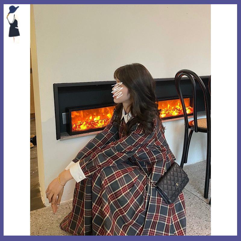 🌼váy babydoll Đầm Dài Dáng Ôm Họa Tiết Kẻ Sọc Phong Cách Preppy Pháp Cổ Điển Thời Trang Thu Đông Kiểu Mới