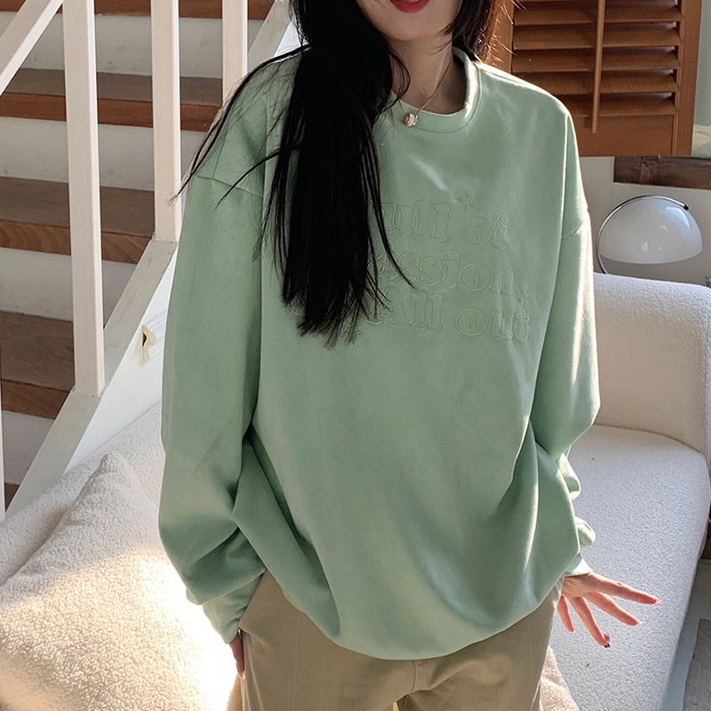 Áo sweater SUXI tay dài cổ tròn màu sắc đơn giản cho nữ