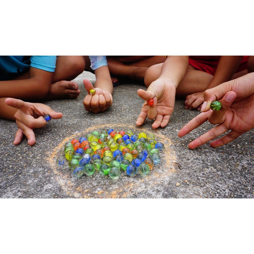 Combo 210 viên bi ve đủ các màu, trang trí hồ cá, chơi bắn bi, bi ve màu nhỡ size 1.6 cm