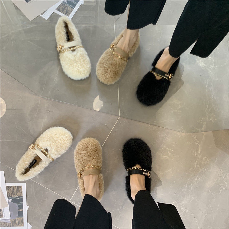 One more shoes Giày Lười Vải Lông Ấm Áp Chống Trượt Phong Cách Mới Cho Phụ Nữ Mang Thai