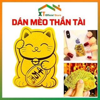 Miếng dán Mèo Thần Tài mạ vàng 24k để ví, ốp điện thoại thu hút Tài Lộc, Cầu May Mắn