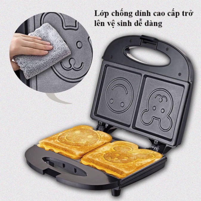 Máy nướng ép bánh mì gối Sandwich HAEGER hình gấu, mặt cười