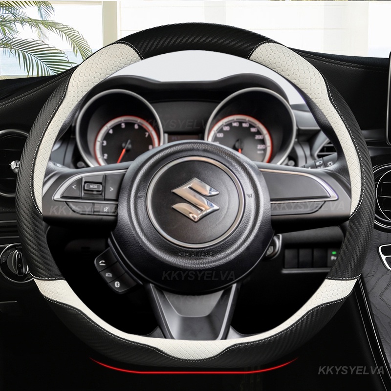 Bọc Vô Lăng Xe Hơi Bằng Da Phối Sợi Carbon Hình Chữ D 38cm Cho Suzuki Swift 2017 2018 2019 2020 2021 2022