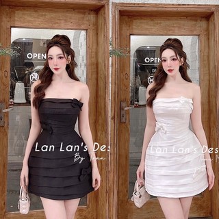 (SALE) Đầm mini cúp ngực xếp nhún thân đính nơ