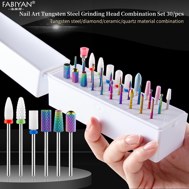 Set 30 đầu mài dũa móng tay FABIYAN chất liệu vonfram cacbua có hộp đựng tiện lợi