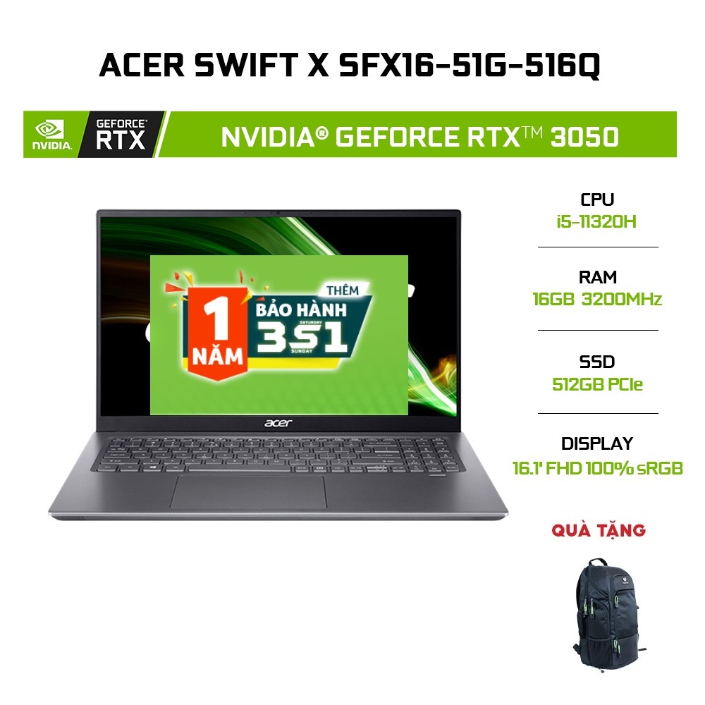Laptop Acer Swift X  i5-11320H |GeForce®GTX™ 3050 4GB