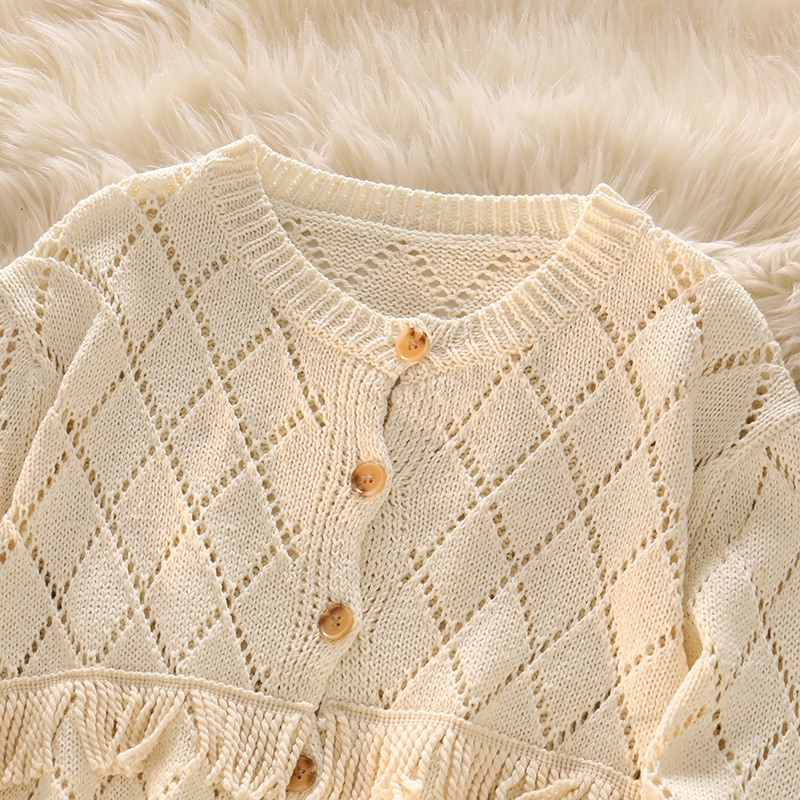 NUZIRO Bộ đồ  gồm áo cardigan dệt kim ngắn phối tua rua và quần dài dây rút phong cách Pháp thời trang cho nữ