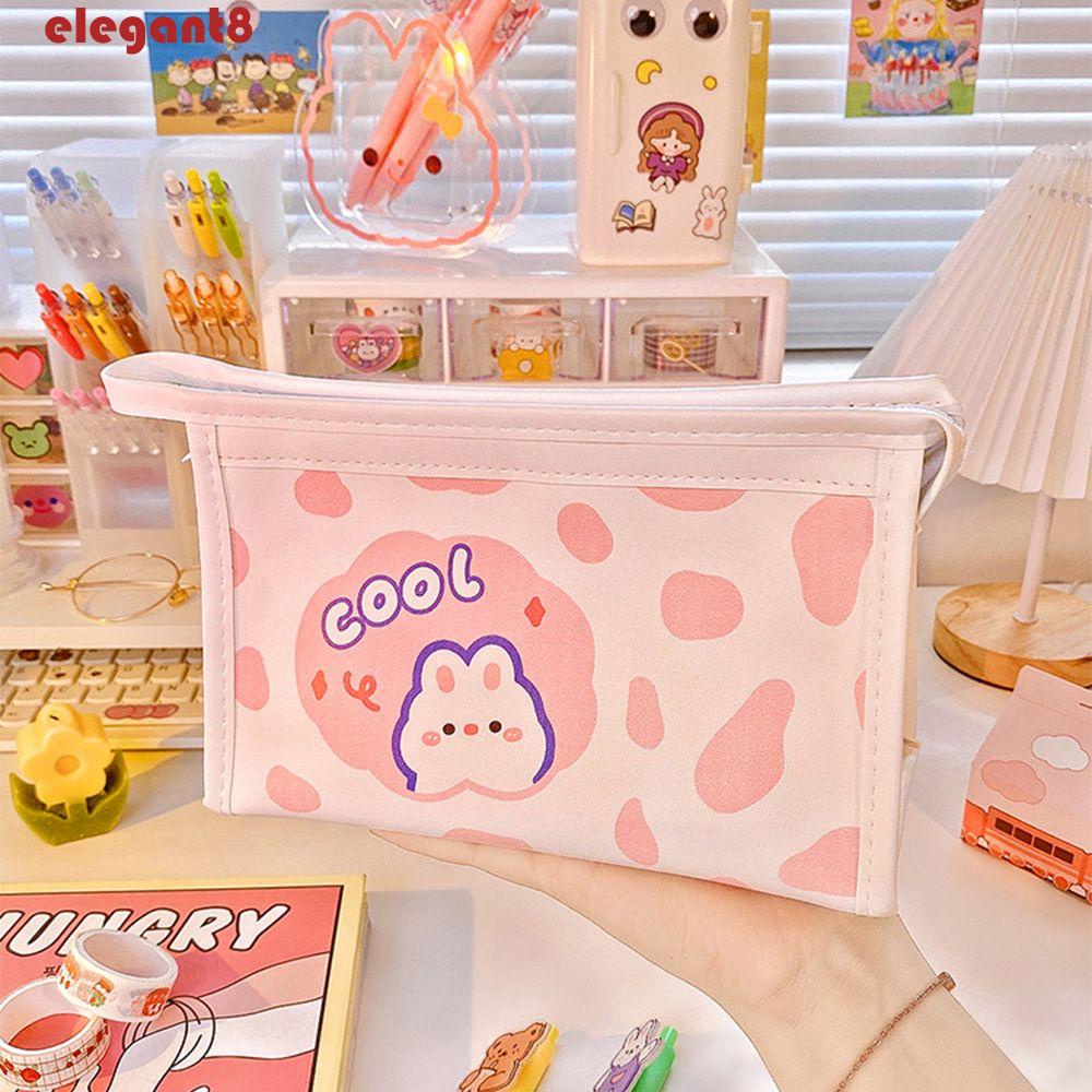 Túi Đựng Bút Chì / Mỹ Phẩm Đa Năng Chống Thấm Nước In Họa Tiết Bò Sữa Hoạt Hình Dễ Thương