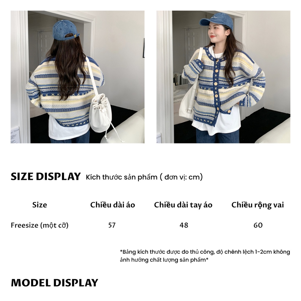 Áo khoác cardigan len nữ from rộng hoạ tiết Boho dễ thương chất len dày mềm mịn không chảy kiểu dáng Hàn Quốc Freesize | BigBuy360 - bigbuy360.vn