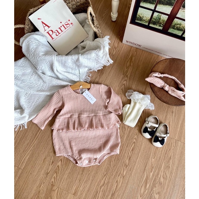 Bodysuit và băng đô thun gân mềm em bé Nanci room